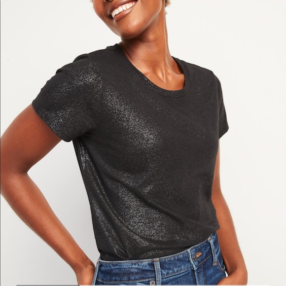 NWT Old Navy Black Shimmer Cotton T-Shirt - Picture 1 of 10